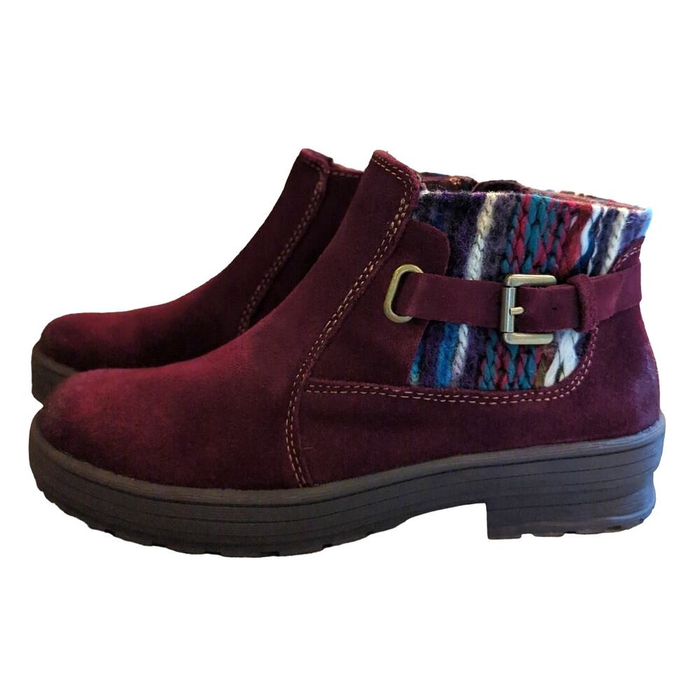 Earth Origins Tate Water Repellent Boots Merlot Cow Suede Aztec Women's Size 6.5